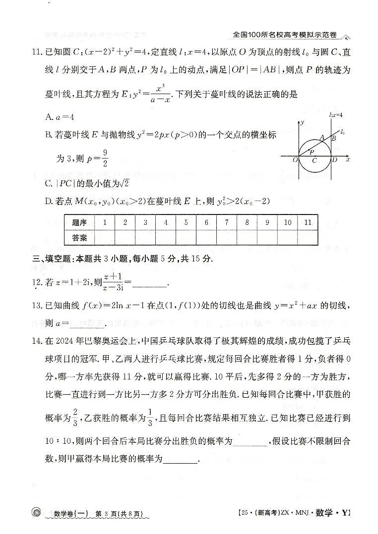 【1】2025年全国100所名校高考模拟示范卷数学（一）第3页