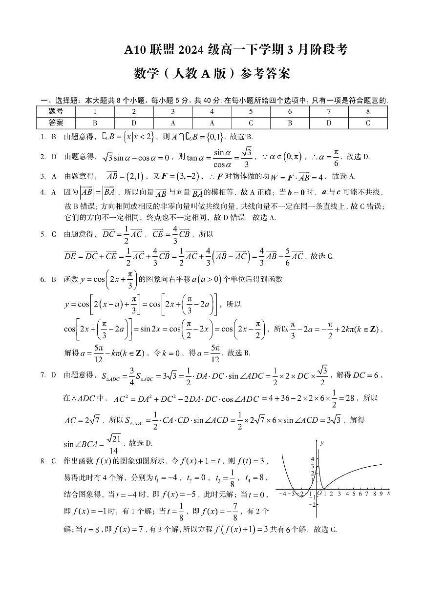 安徽省A10联盟2024-2025学年高一下学期3月阶段考数学试卷（人教A版）（含解析）第3页