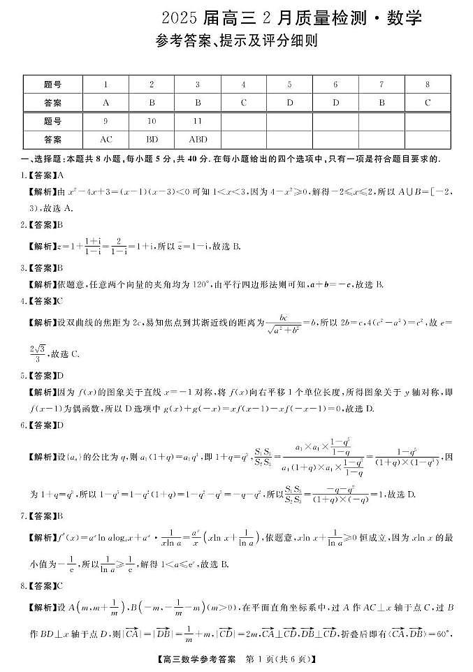 25届高三2月14-15日联考-数学答案第1页