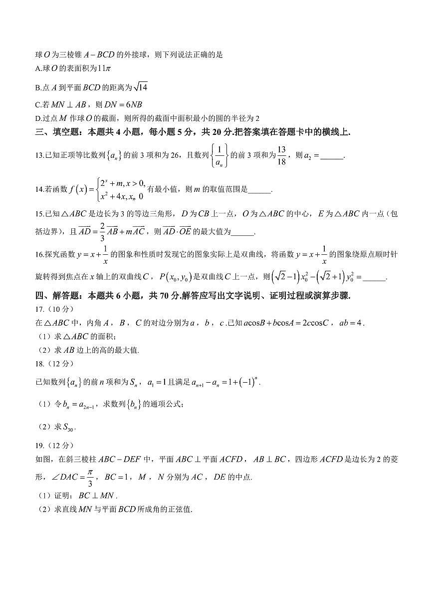 2024届河南省高三上学期期末考试(1月)-数学试题（含答案）第3页