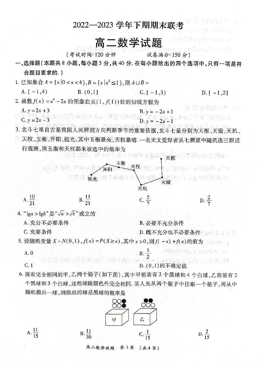 2024届河南省商丘市高二下学期（期末考）-数学试题（含答案）第1页