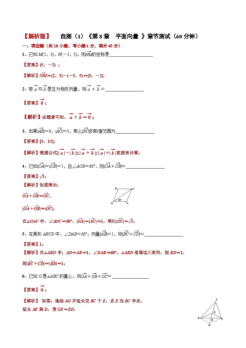 自测（1）《第8章 平面向量》章节测试（60分钟）（解析版）第1页