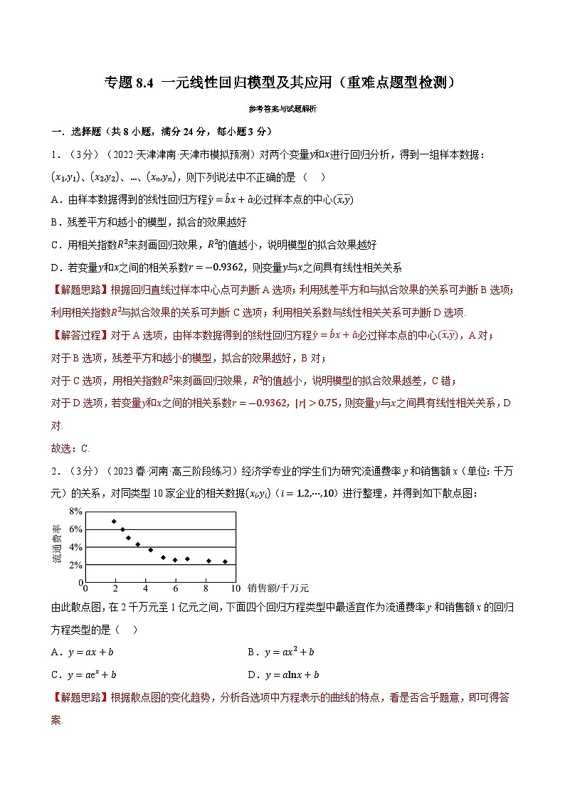 高考数学第二轮复习专题练习专题8.4 一元线性回归模型及其应用（重难点题型检测）（教师版）第1页