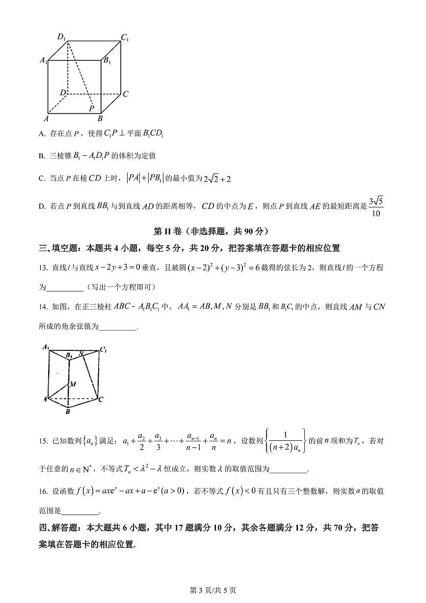 2024届黑龙江省大庆实验中学高三上学期阶段考试（二）(1月)-数学试题（含答案）第3页