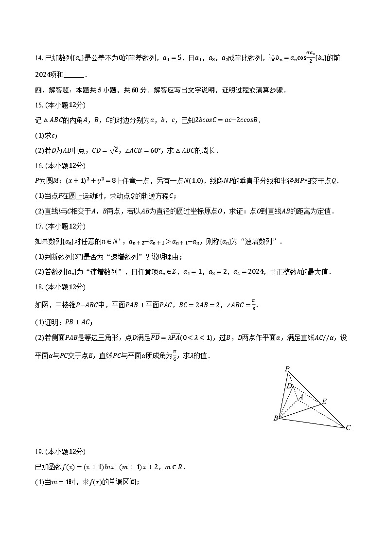甘肃省张掖市某校2025届高三（下）检测数学试卷（含解析）第3页