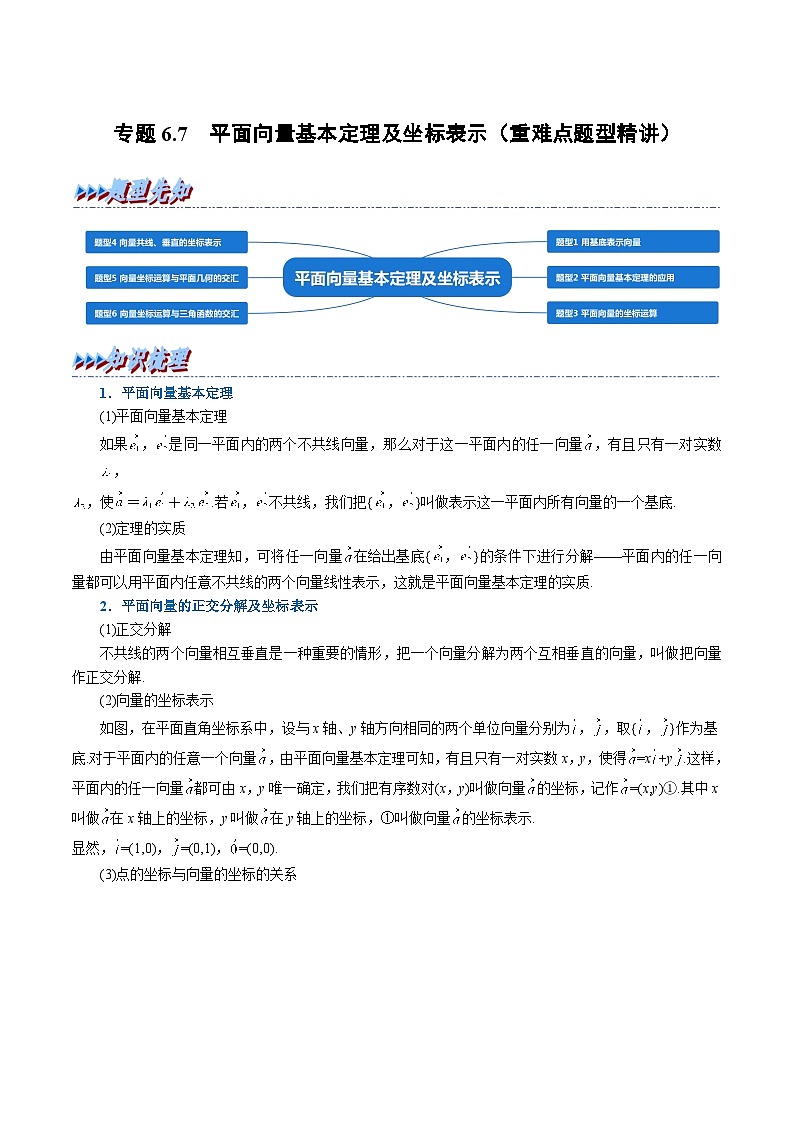 高考数学第二轮复习专题练习 专题6.7 平面向量基本定理及坐标表示（重难点题型精讲）（教师版）第1页