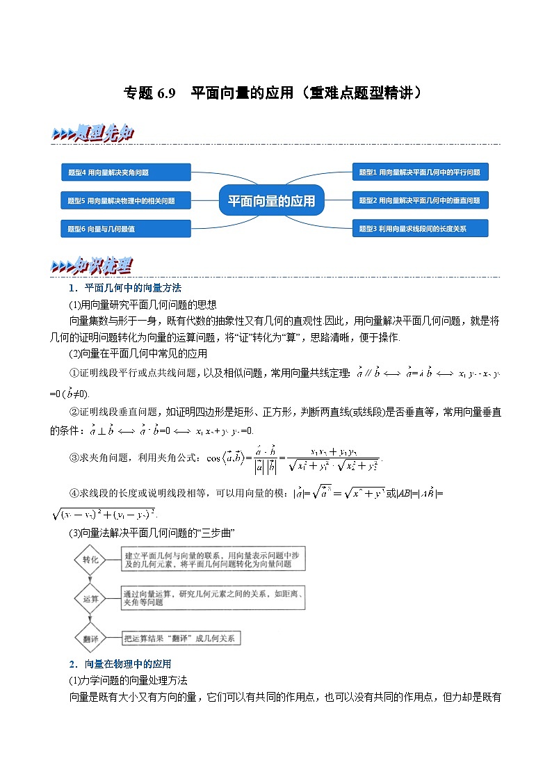 高考数学第二轮复习专题练习 专题6.9 平面向量的应用（重难点题型精讲）（学生版）第1页