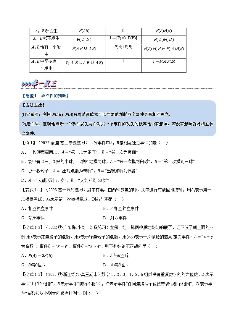 高考数学第二轮复习专题练习 专题10.3 事件的相互独立性（重难点题型精讲）（学生版）第2页