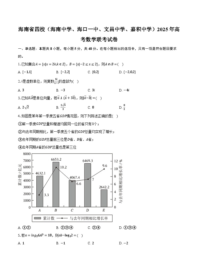 海南省四校（海南中学、海口一中、文昌中学、嘉积中学）2025年高考数学联考试卷（含解析）第1页