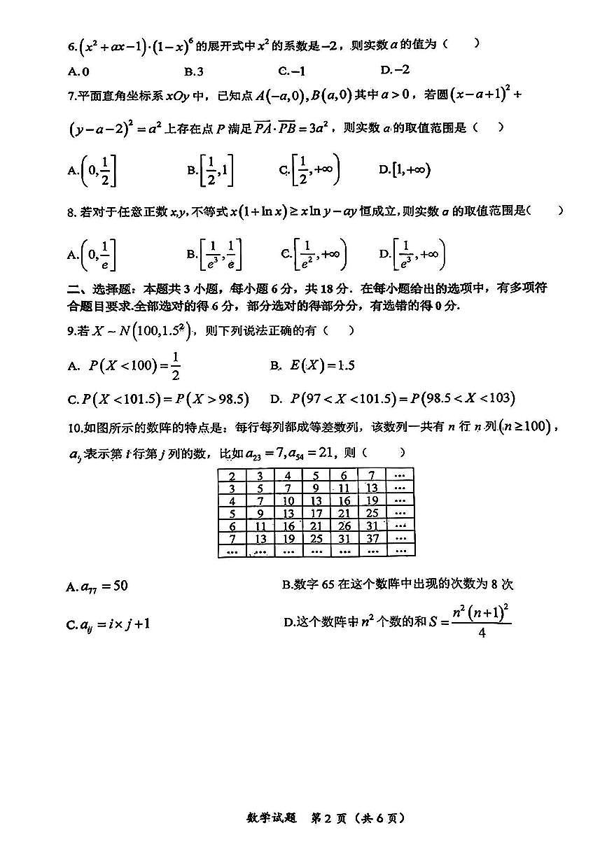 2024届湖北省十一校高三下学期第二次联考试卷（3月）-数学（含答案）第2页