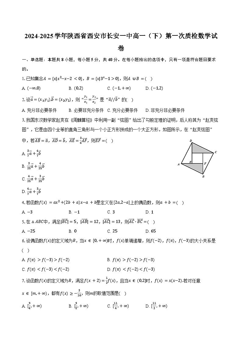 2024-2025学年陕西省西安市长安一中高一（下）第一次质检数学试卷（含答案）第1页