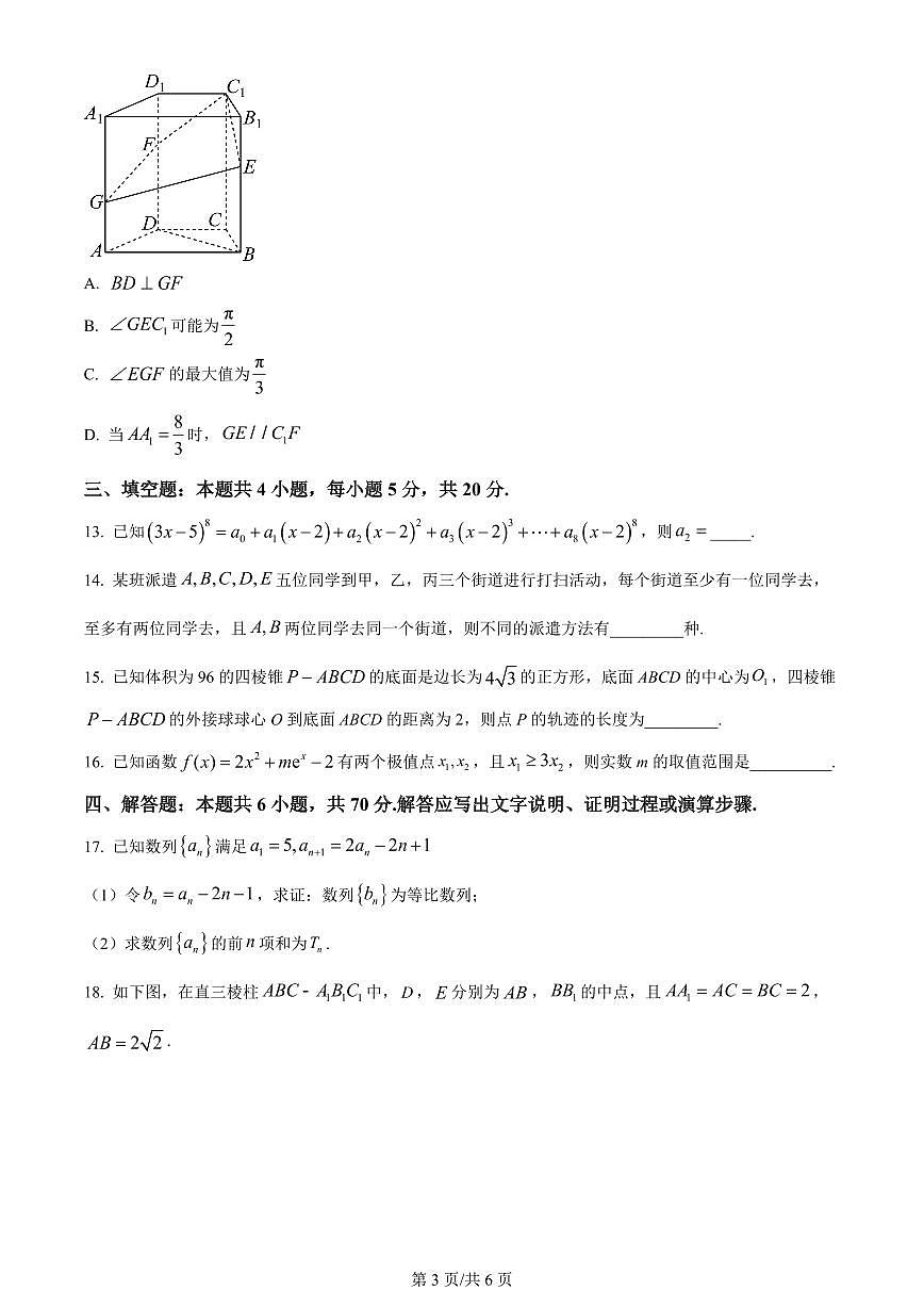 2024届湖南省邵阳市武冈市高三上学期期中考试(11月)-数学试题（含答案）第3页