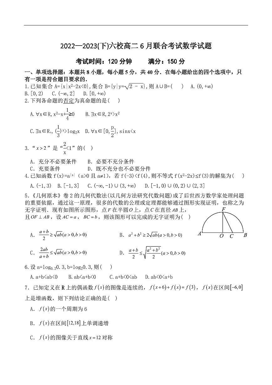 2024届辽宁六校协作体高二下学期联考（6月）数学试题（含答案）第1页