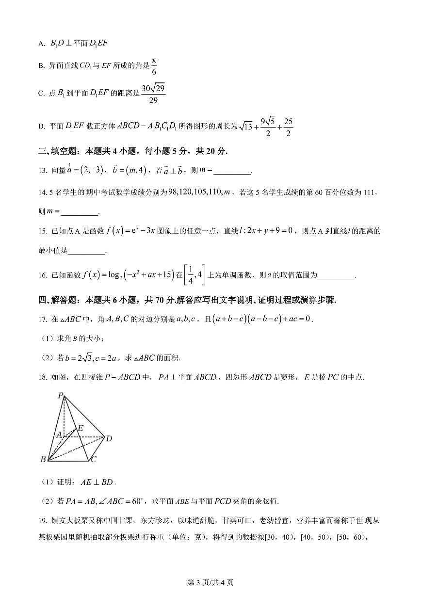 2024届辽宁省县级重点高中协作体高三上学期末考试(1月)-数学试题（含答案）第3页