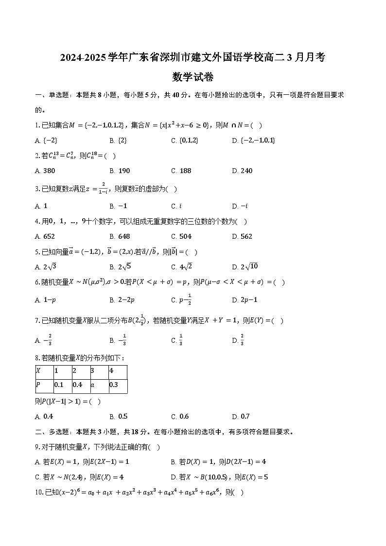2024-2025学年广东省深圳市建文外国语学校高二3月月考数学试卷（含答案）第1页