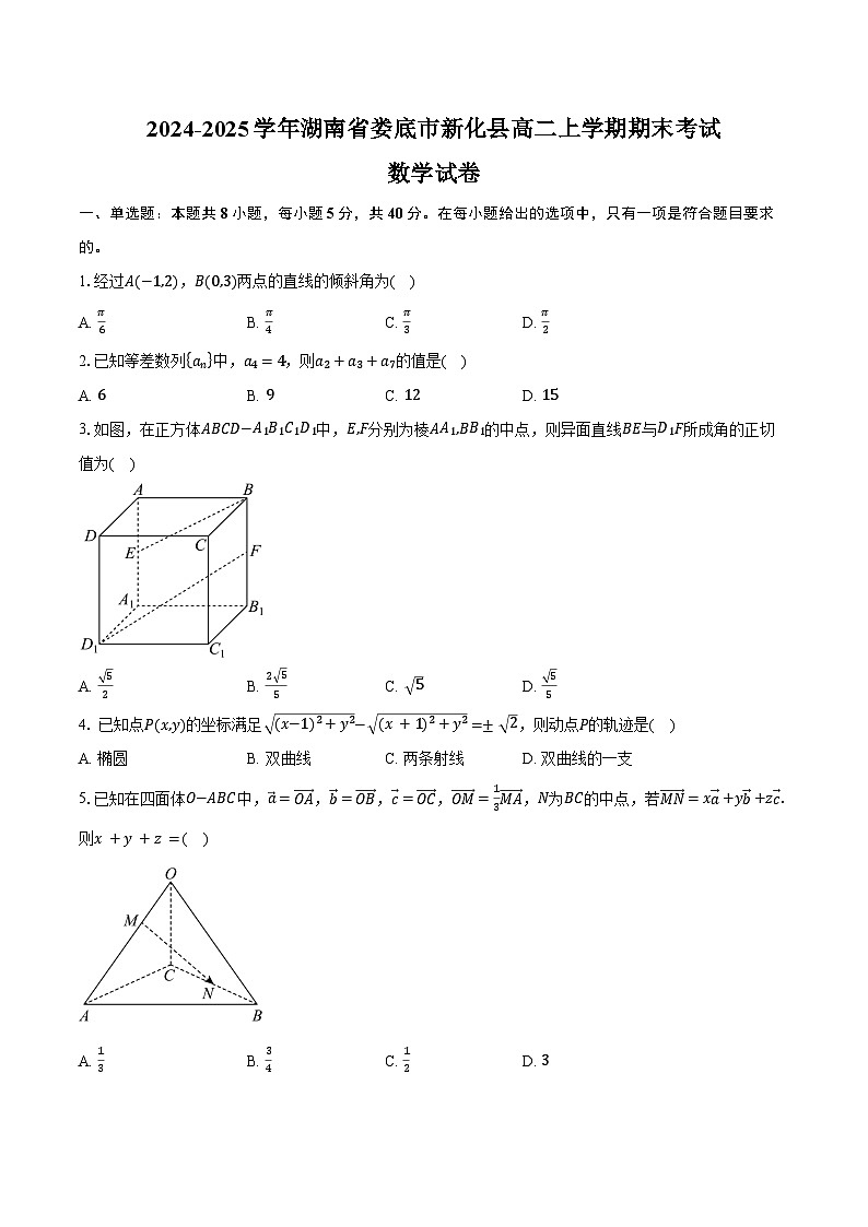 2024-2025学年湖南省娄底市新化县高二上学期期末考试数学试卷（含答案）第1页
