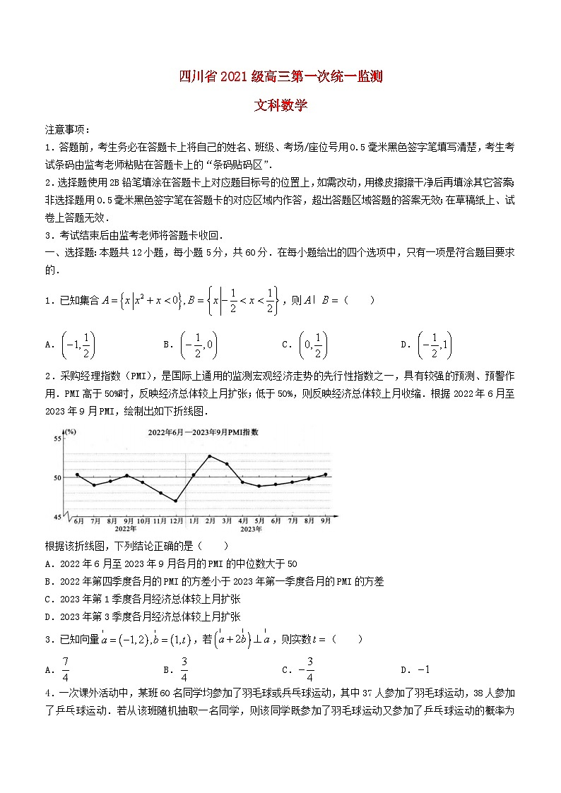 四川省2024届高三数学下学期第一次统一监测试题文含解析第1页
