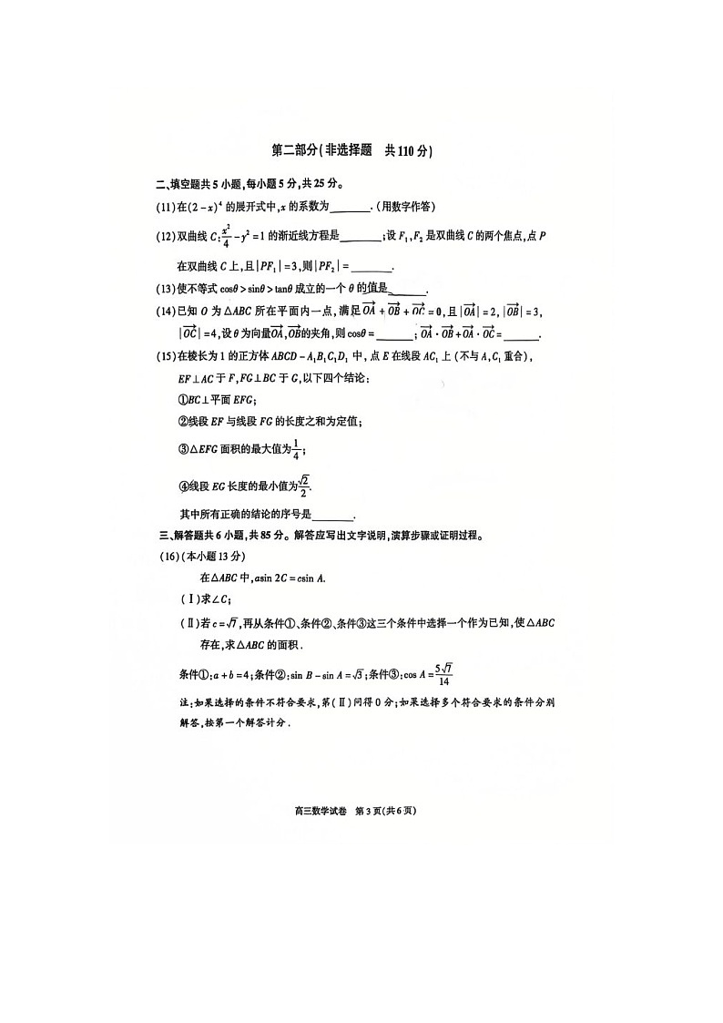 北京市朝阳区2024-2025学年高三第一学期期末质量检测考试数学试卷含答案第3页