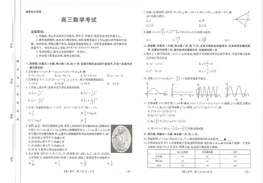 【数学】江西省2025届全国“优创名校”高三金太阳4月联考(25-489C)第1页