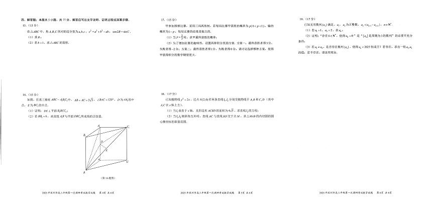 2025届广东省深圳市高三下学期第一次调研考试数学试卷（含答案）第2页