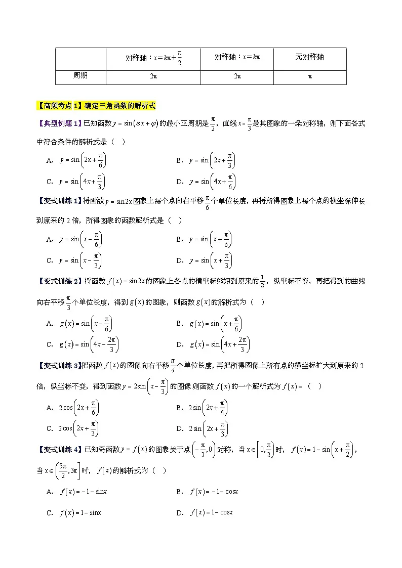 专题七 三角函数的性质高频考点精讲精练（15大高频考点+知识串讲+高考真题+易错题型）（学生版）第2页