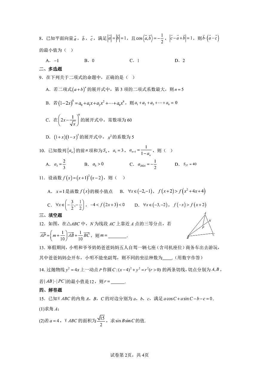 南昌十九中2024-2025学年第二学期2月月考高三数学试卷（含答案）第2页