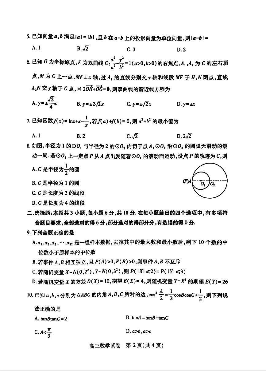 2025第十届湖北省高三(4月)调研模拟考试数学试卷【含答案】第2页