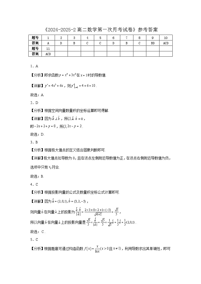甘肃省永昌县第一高级中学2024-2025学年下学期3月份高二数学月考试卷答案第1页