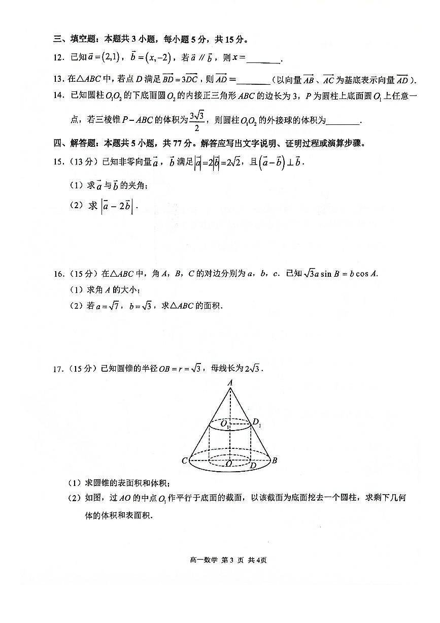 广西河池市十校2024-2025学年高一下学期校联体第一次联考试题 数学 PDF版含解析第3页