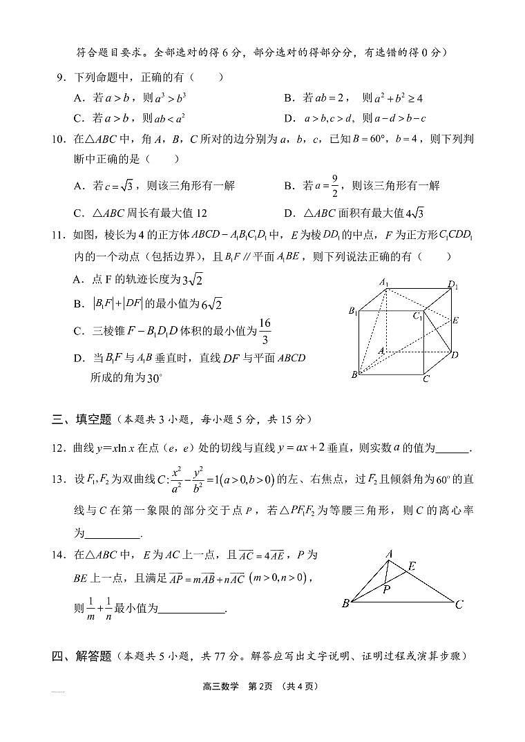 海南省文昌中学2025届高三下学期4月第五次月考-数学试题+答案第2页