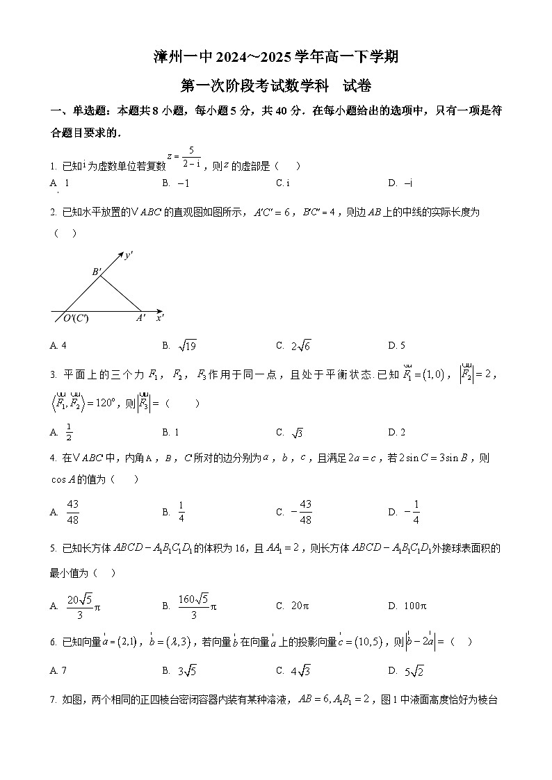 福建省漳州第一中学2024-2025学年高一下学期4月月考数学试卷（Word版附答案）第1页
