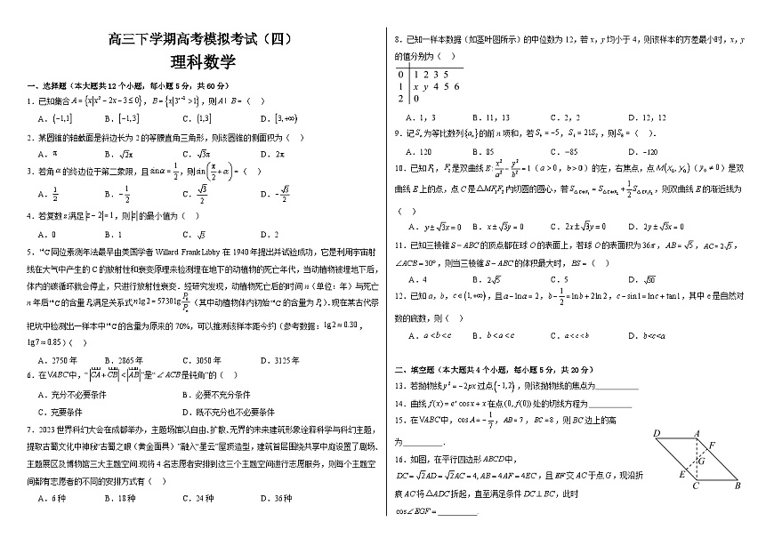 四川省仁寿第一中学校南校区2024届高三下学期高考模拟考试（四）理科数学试题第1页