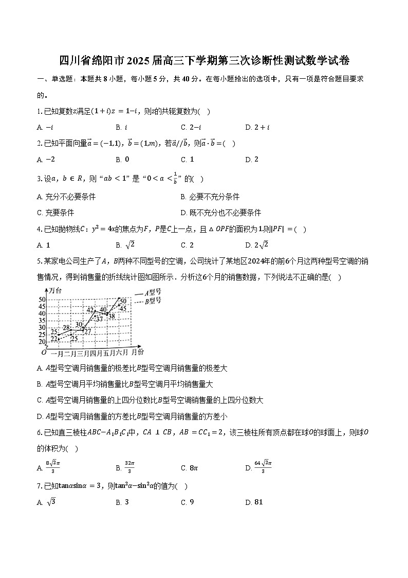 四川省绵阳市2025届高三下学期第三次诊断性测试数学试卷（含答案）第1页