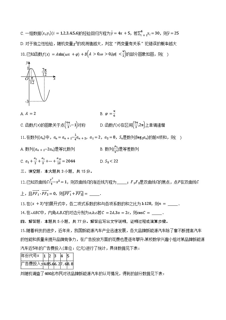 甘肃省部分学校2025届高三下学期4月综合模拟检测数学试卷（含答案）第2页