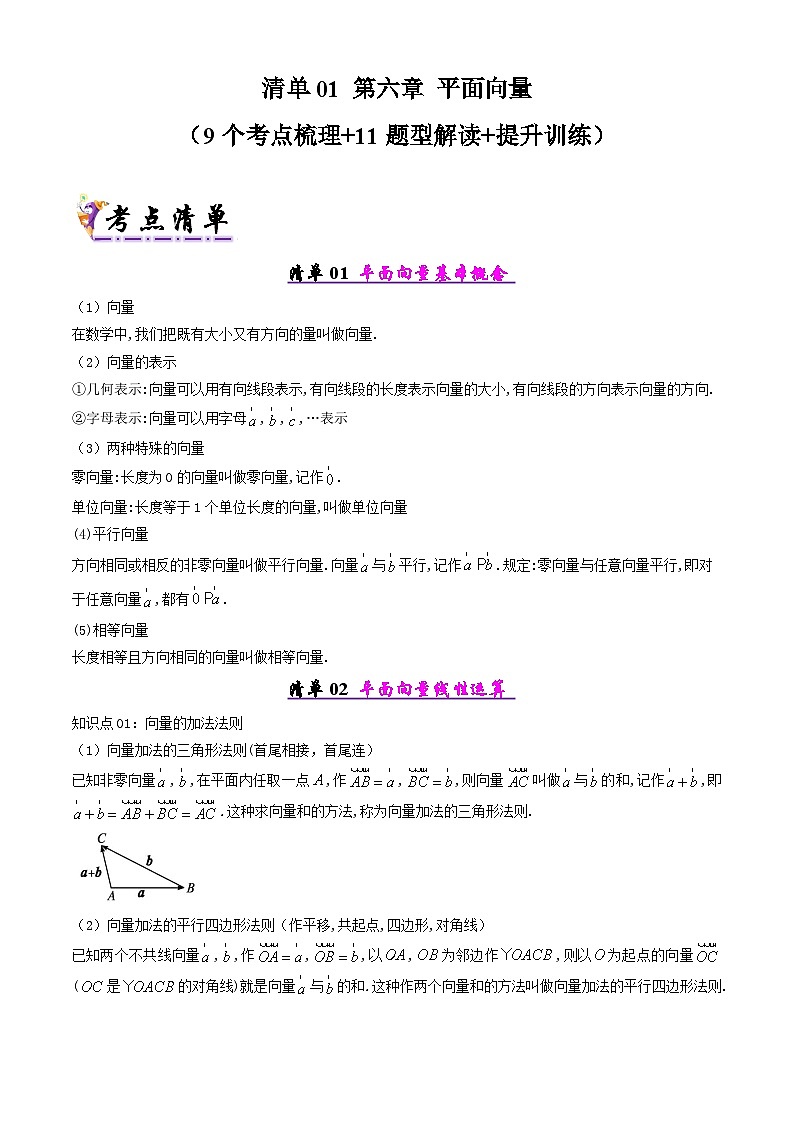 备战高一数学下学期期中（人教A）专题01 第六章 平面向量（考点梳理）（原卷版）第1页