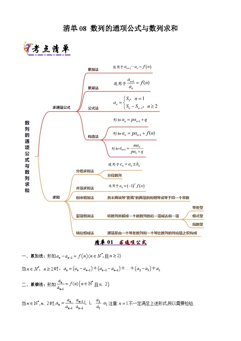 备战高二数学下学期期中（人教B）清单08 数列的通项公式与数列求和（考点梳理）（原卷版）第1页