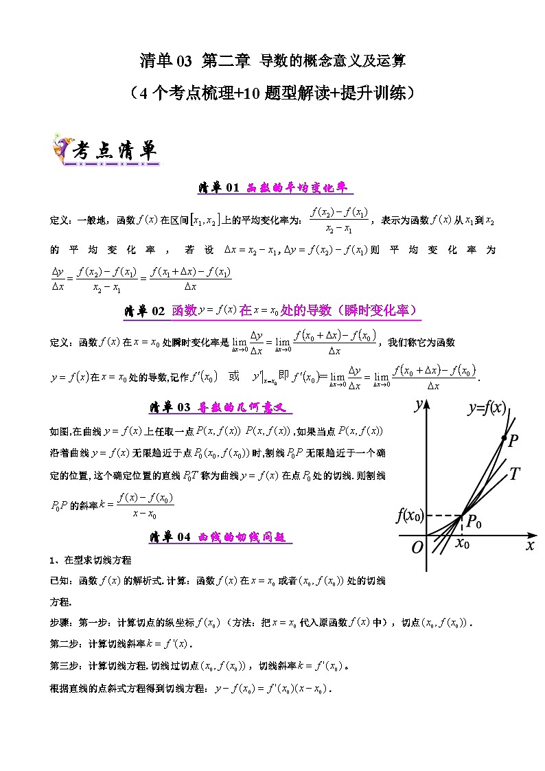 备战高二数学下学期期中（北师大）专题03 第二章 导数的概念意义及运算（考点梳理）（原卷版）第1页