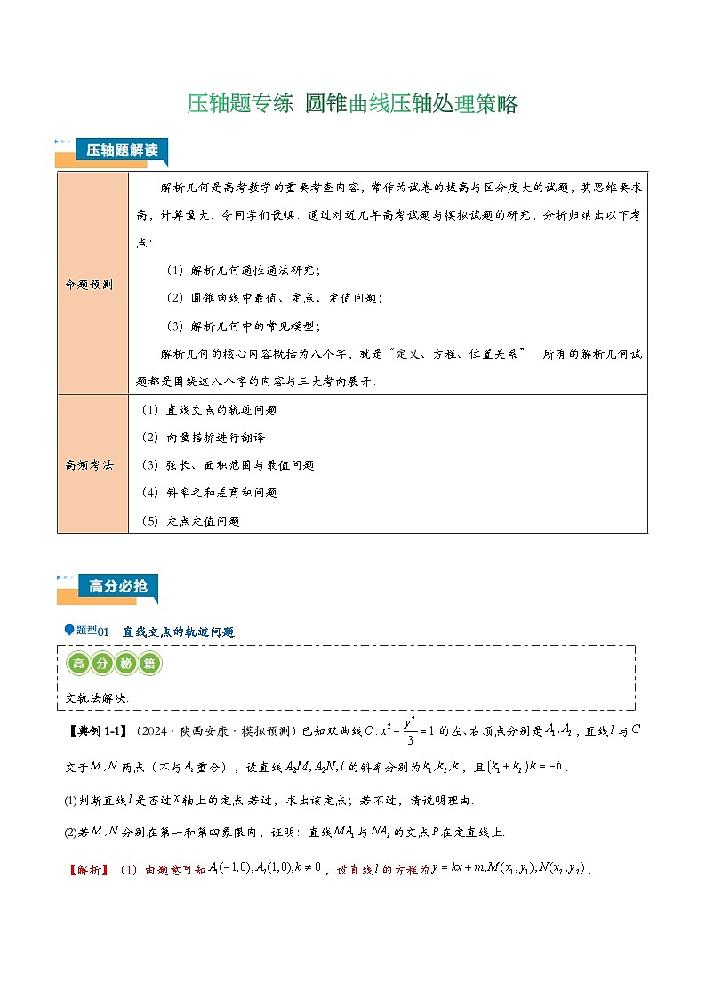 压轴题专练 圆锥曲线压轴处理策略（解析版）第1页