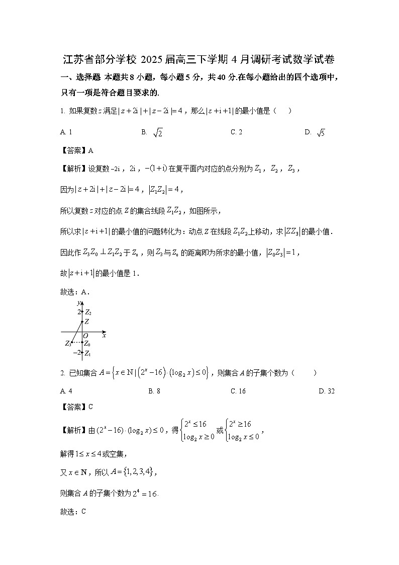江苏省部分学校2025届高三下学期4月调研考试数学试卷（解析版）第1页