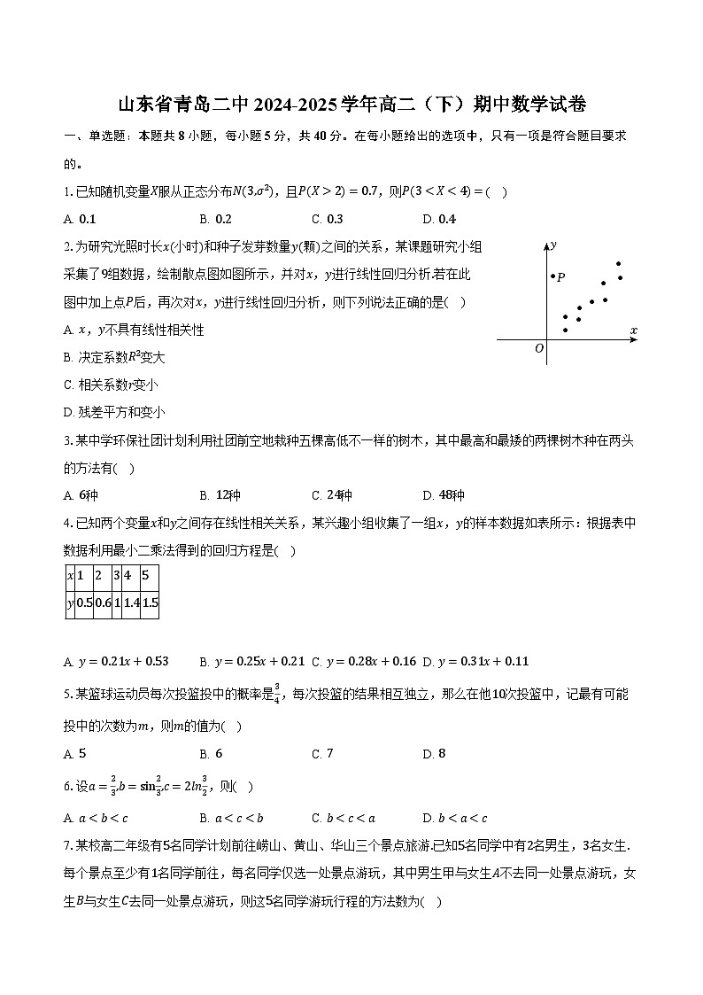 山东省青岛二中2024-2025学年高二（下）期中数学试卷（含解析）第1页