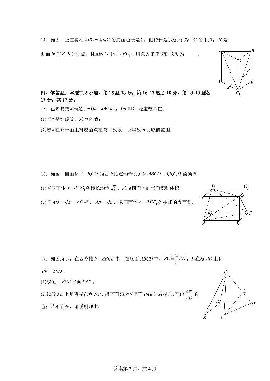 深圳外国语学校高中园2024-2025学年高一下学期期中考试数学试卷（含答案）第3页