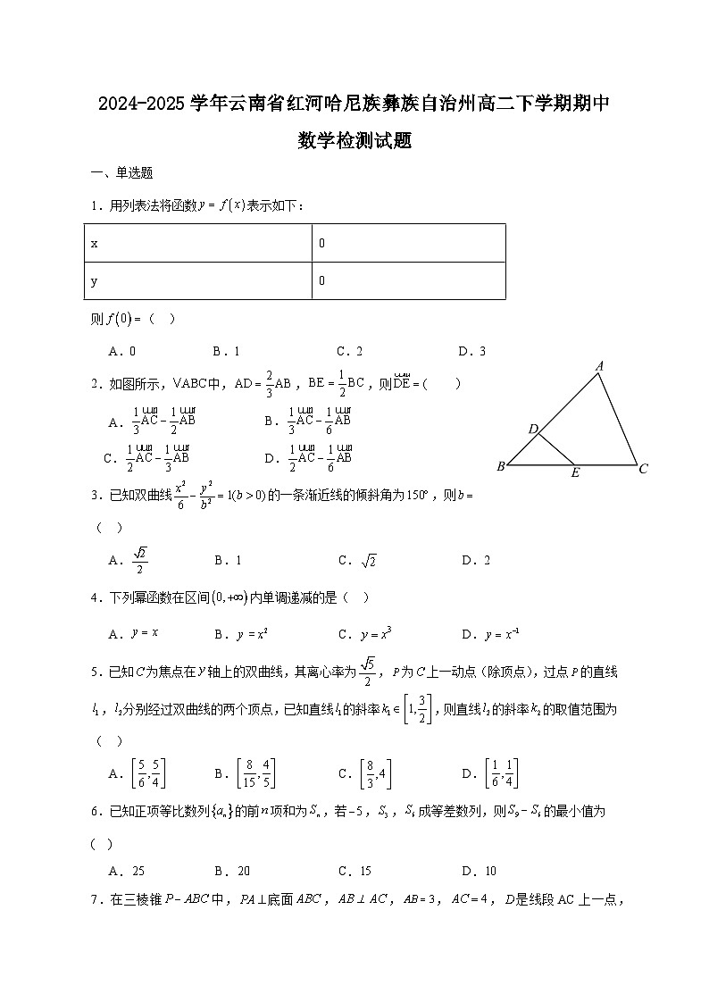 2024-2025学年云南省红河哈尼族彝族自治州高二下学期期中数学检测试题3（含答案）第1页