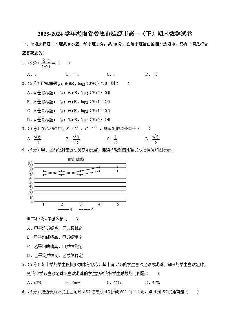 湖南省娄底市涟源市2023-2024学年高一下学期7月期末质量检测数学试题第1页