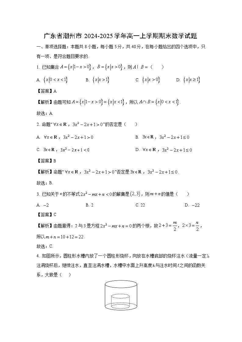 广东省潮州市2024-2025学年高一上学期期末数学试题（解析版）第1页