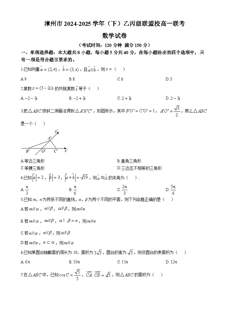 福建省漳州市乙丙级联盟校2024-2025学年高一下学期期中考试 数学  含解析第1页