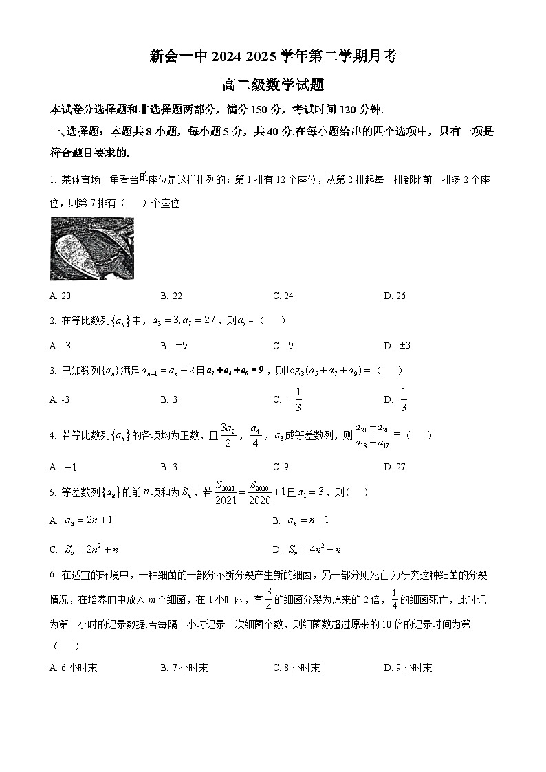 广东省江门市新会第一中学2024-2025学年高二下学期第一次月考数学试题（原卷版+解析版）第1页