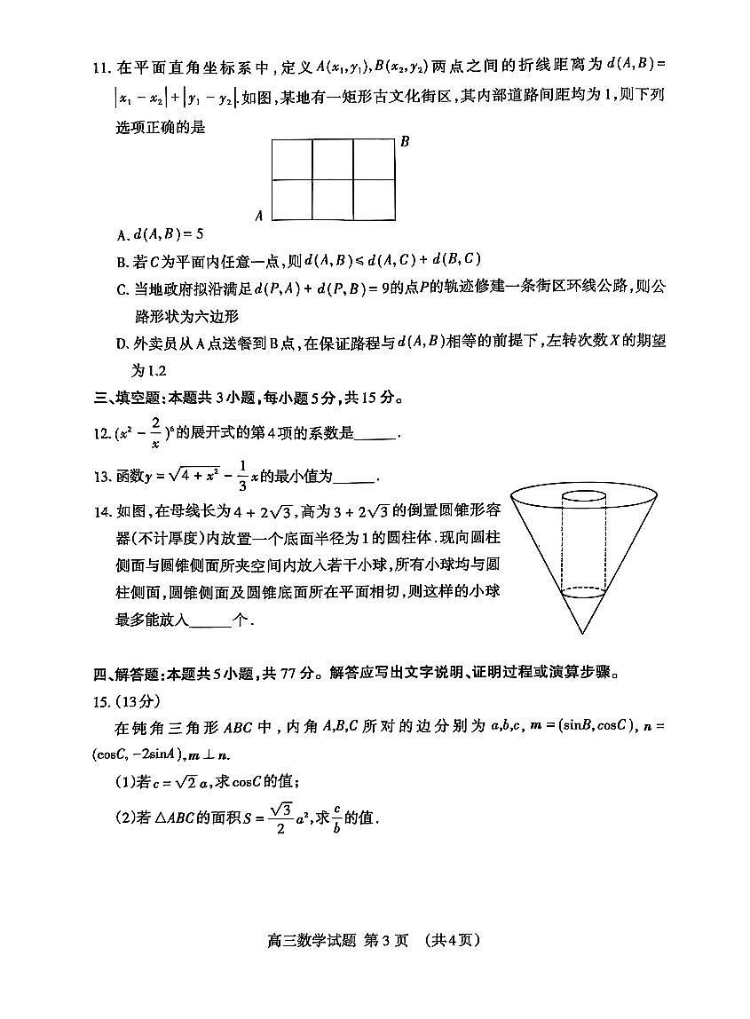 山东省泰安市2025届高三二轮模拟检测考试（泰安二模） 数学试题（含答案）第3页