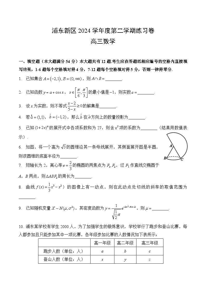 【2025届上海高三数学三模】2025届上海浦东区高三数学三模试卷与答案第1页