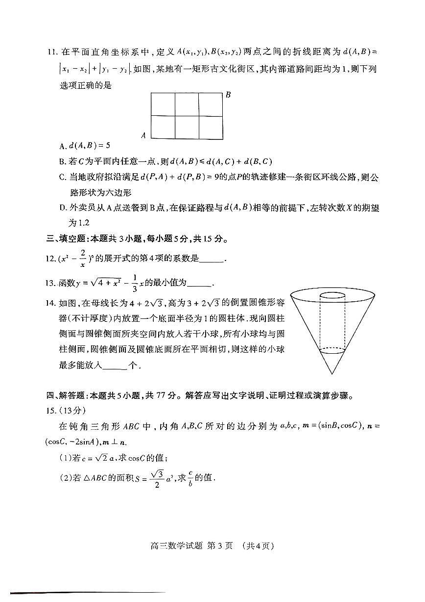 山东泰安市2025届高三二轮检测 数学试题【含答案】第3页