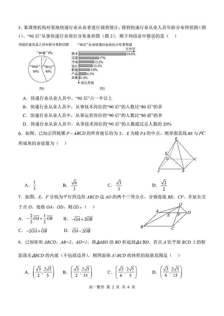 湖北省部分省级示范高中2023-2024学年高一下学期期末测试 数学试卷（含答案）第2页